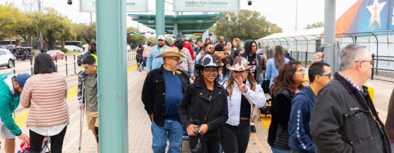 Riders use the METRORail to attend the annual Houston Rodeo.