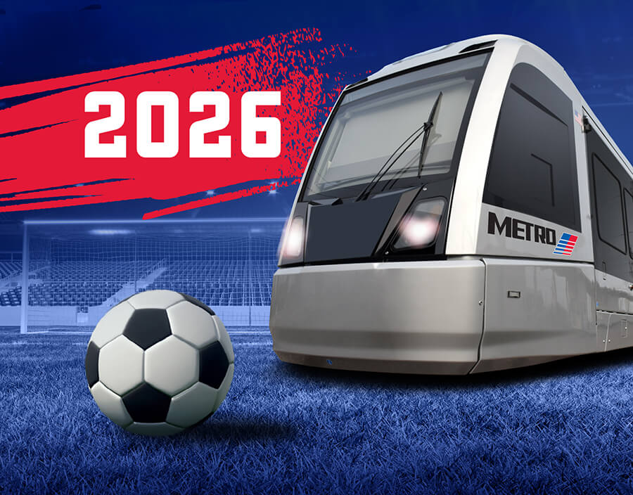 Visual of METRORail and soccer ball.