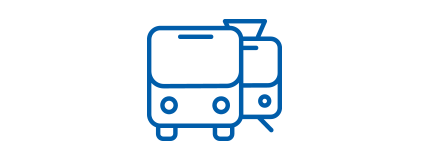 Icon of bus and train overlapping, learn how to ride.