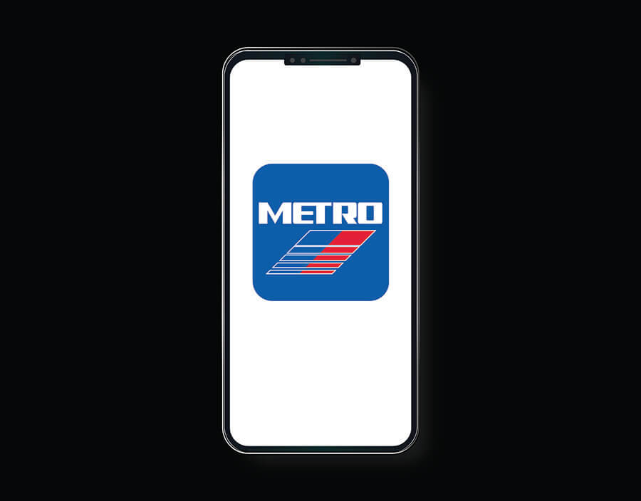 RideMETRO app icon on a smartphone with black background.