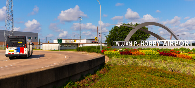 METRO local bus arriving at Hobby Airport.