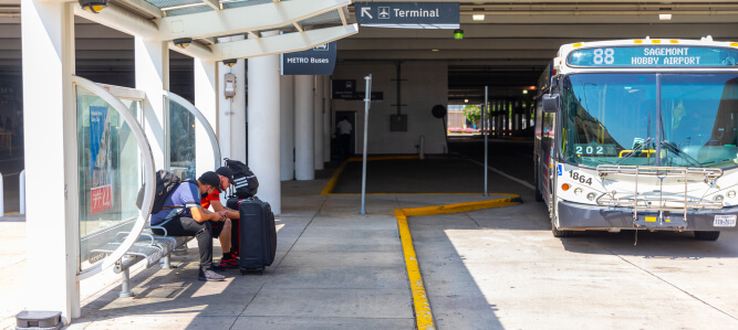 The 88 Sagemont bus picking up riders at Hobby Airport.