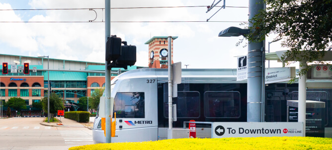 METRORail train traveling near Daikin Park.
