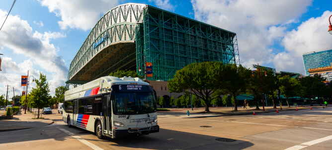 METRO local bus traveling near Daikin Park.