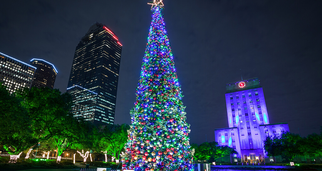 Christmas tree lighting at Houston City Hall.