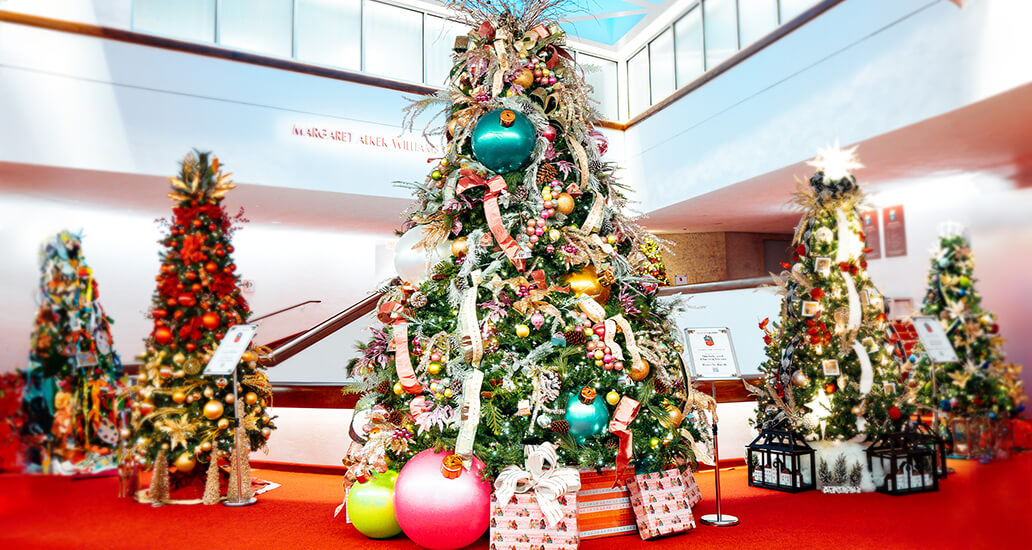Christmas tree decorations at the Alley Theatre.