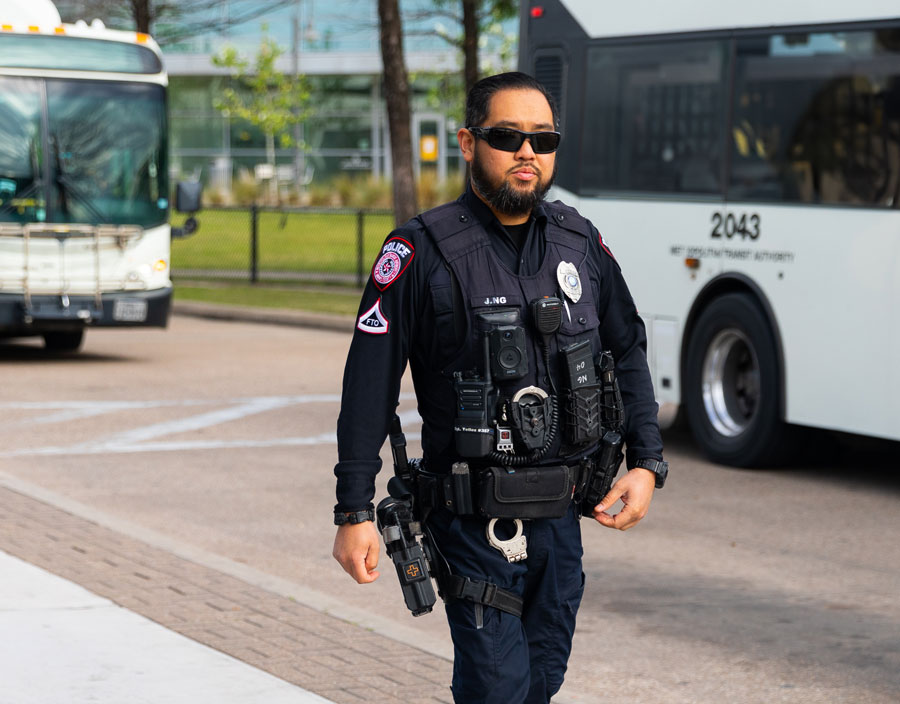 METRO Police Officer on patrol at a MTERO Park & Ride.