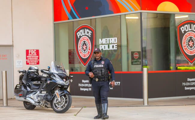 METRO police officer outside of the MPD Partnership Tower substation.