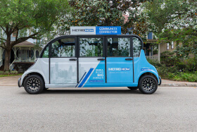 A METRO Community Connector electric shuttle.