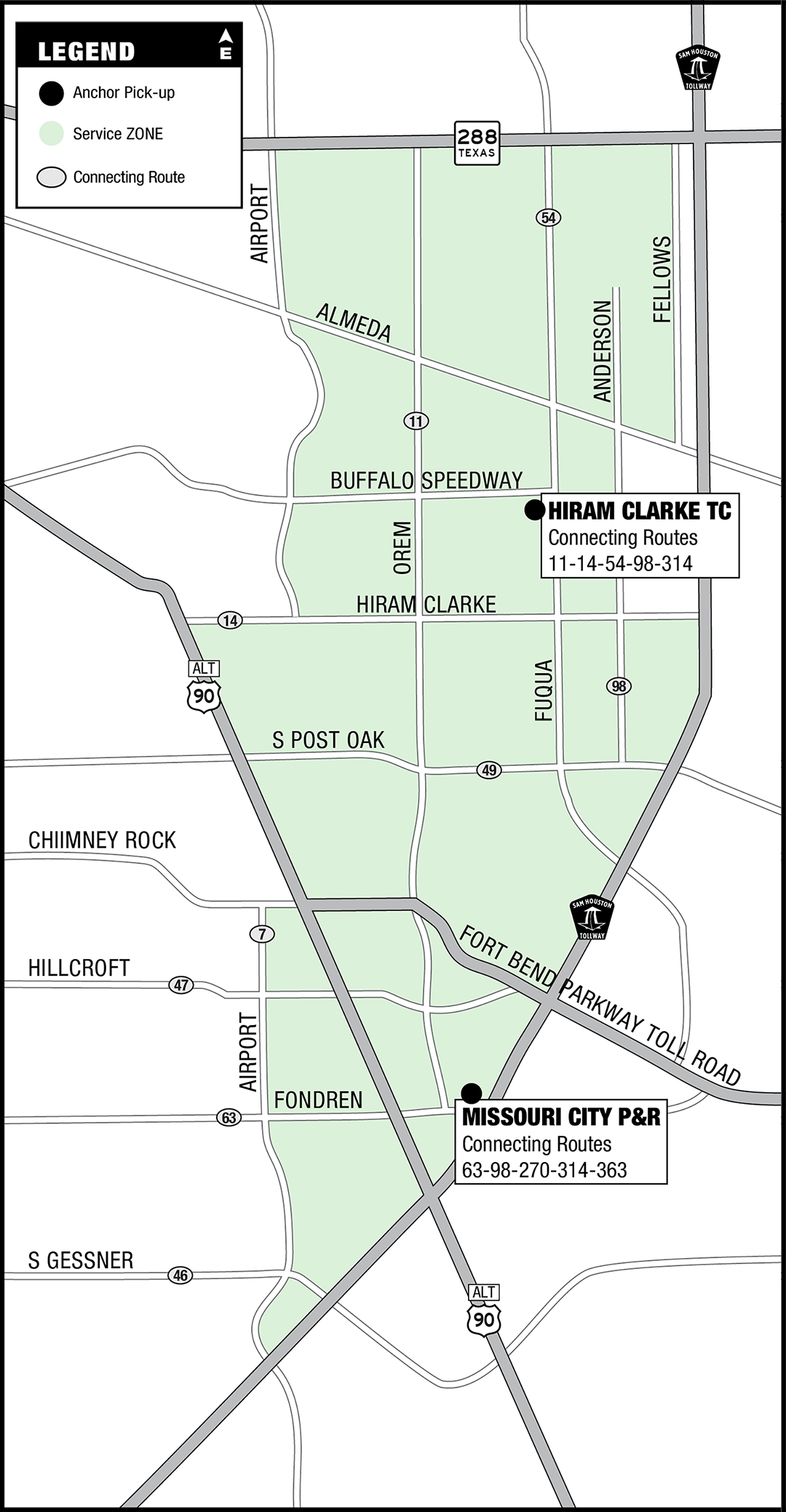 Zone map for 314 Hiram Clarke - curb2curb shuttle.