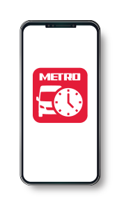 Smartphone with METRO On Demand mobile app icon visible on screen.