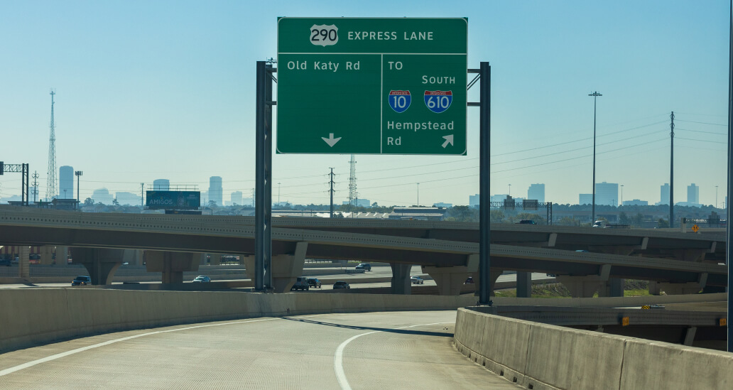 Highway 290 NW Express Lane exit sign toward Hempstead Road