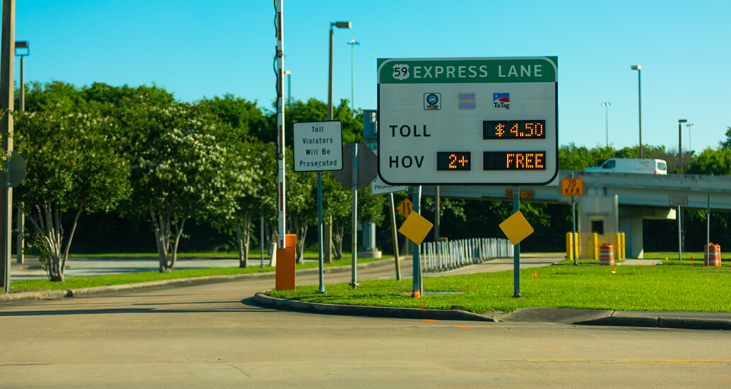 US Highway 59 Express Lane sign at West Bellfort Park & Ride