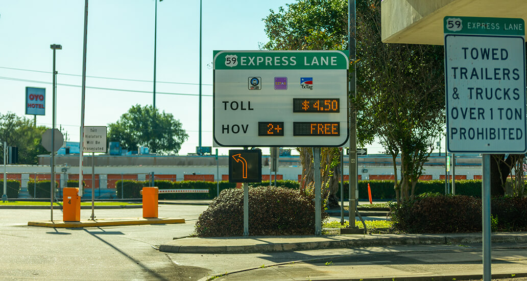 US Highway 59 Express Lane sign at Westwood Park & Ride