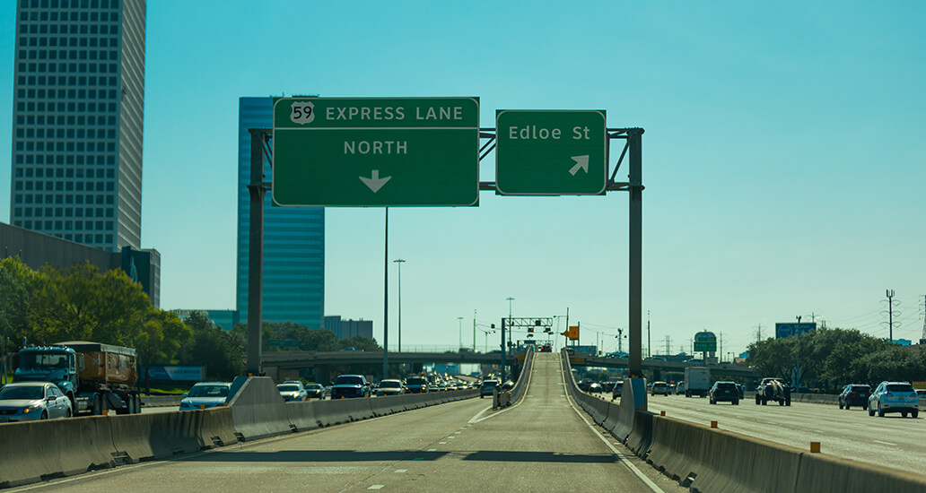 US Highway 59 Express Lane exit sign at Edloe Street