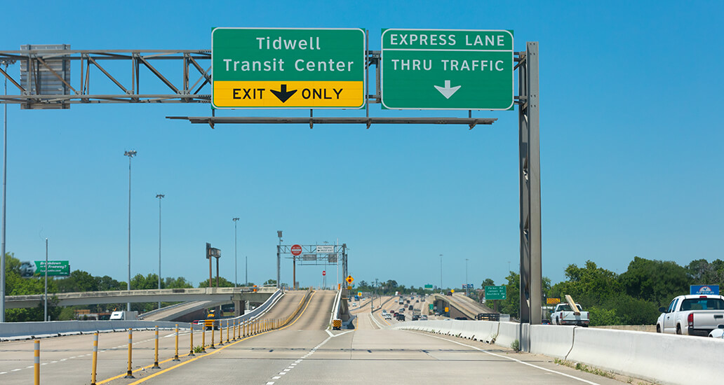 59 North Freeway express lane exit to the Tidwell Transit Center.