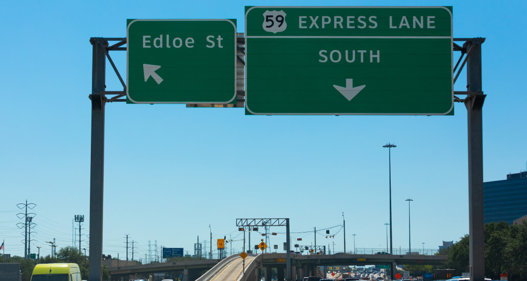 US Highway 59 Express Lane exit sign at Edloe Street