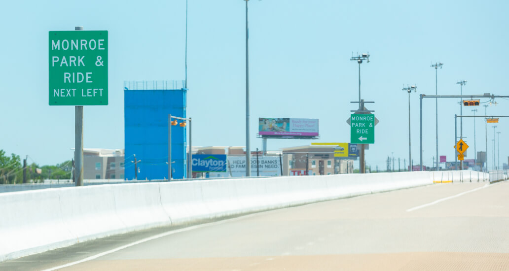 Interstate 45 South HOV/HOT outbound lane Monroe exit.