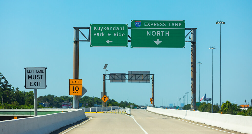 I-45 North outbound express lane exit to the Kuykendahl Park & Ride.