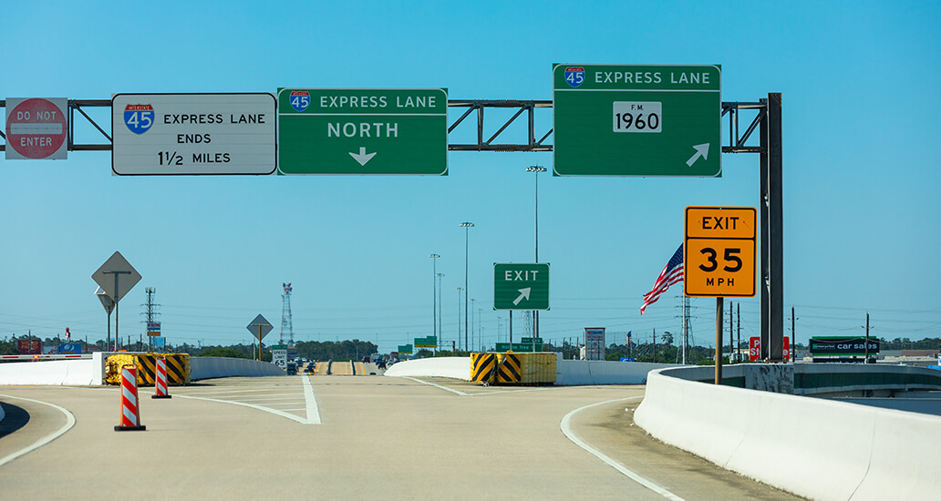 I-45 North outbound exit towards FM 1960.