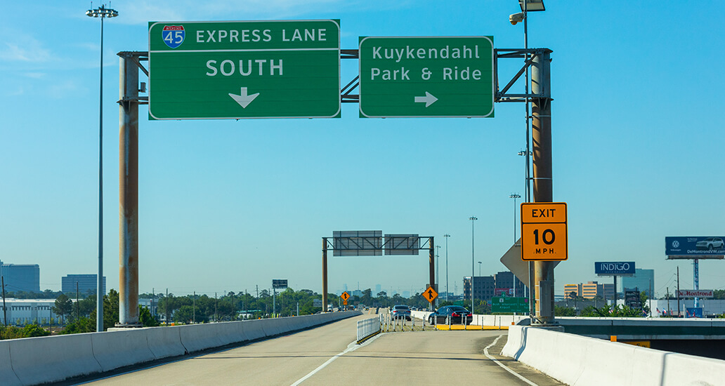 I-45 North Freeway express lane exit to the Kuykendahl Park & Ride.