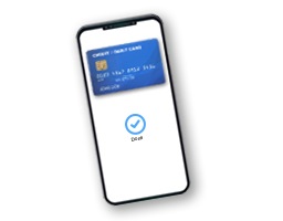 Credit / debit card displayed in a mobile phone.